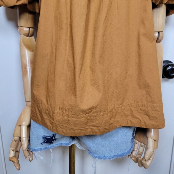 Maeve by Anthropologie Puff Sleeve Smocked Blouse Mustard Size Small 100% Cotton - Picture 2 of 8